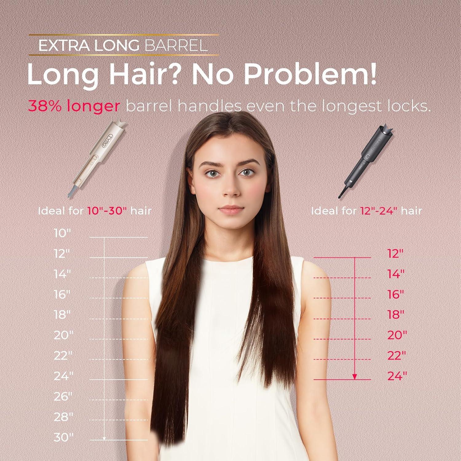 imageUpgraded Automatic Rotating Curling Iron TYMO CurlPro Plus Long Barrel Curling Wand for Long Hair Ceramic Hair Curler for Women AntiScald TangleFree 600M Ionic Dual Voltage Gold 1 14 InchGold