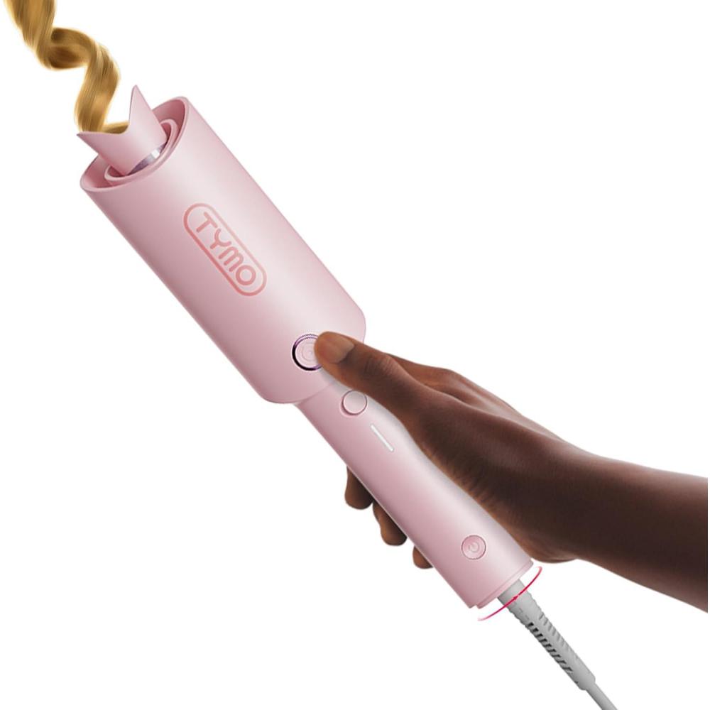 imageTYMO Automatic Rotating Curling Iron TYMO CURLPRO Beach Waves Curling Wand Portable Hair Curler 500 Million Ionic Dual Voltage amp Lightweight for Travel Ceramic Coating 1 Inch Metallic GrayPink