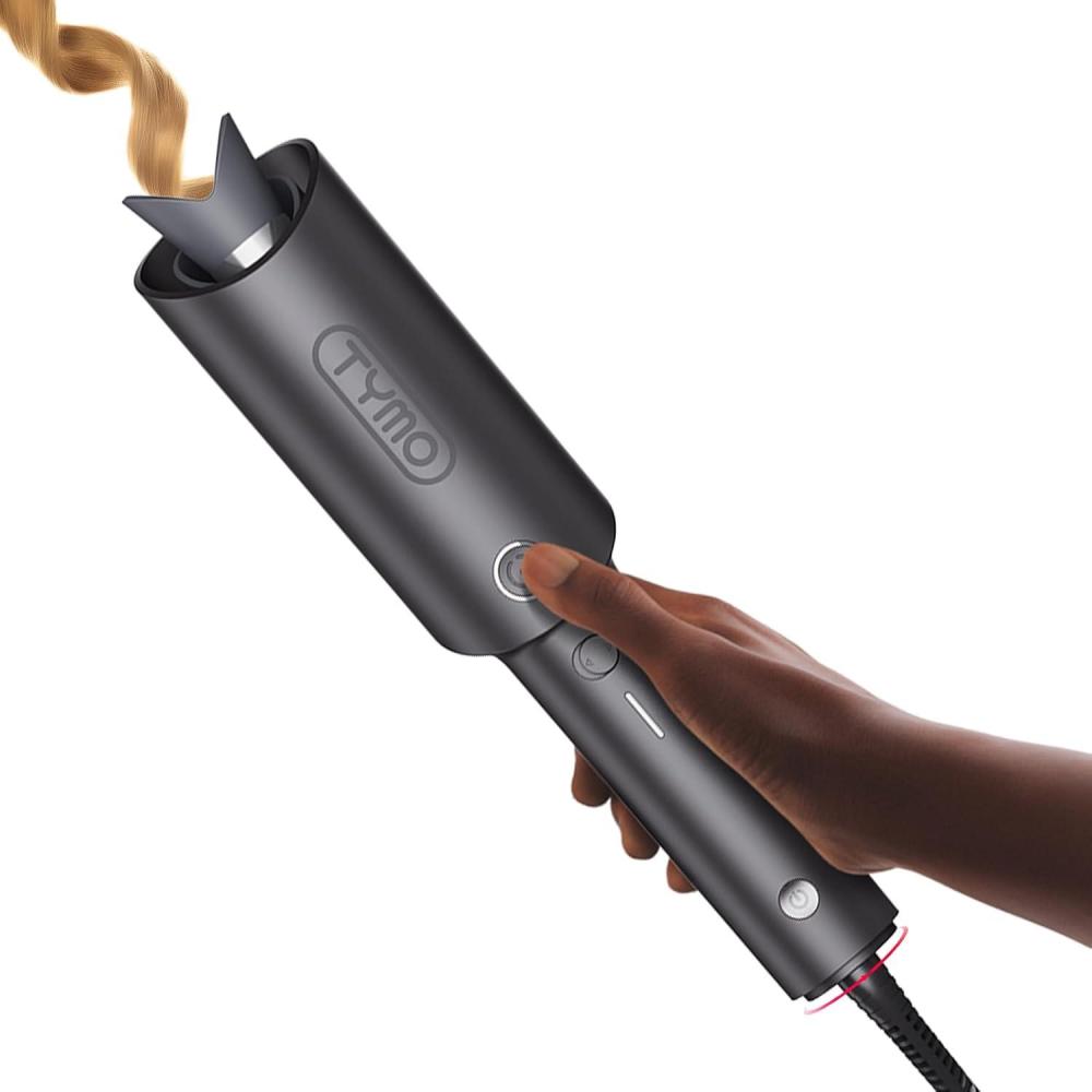 imageTYMO Automatic Rotating Curling Iron TYMO CURLPRO Beach Waves Curling Wand Portable Hair Curler 500 Million Ionic Dual Voltage amp Lightweight for Travel Ceramic Coating 1 Inch Metallic GrayMetallic Gray