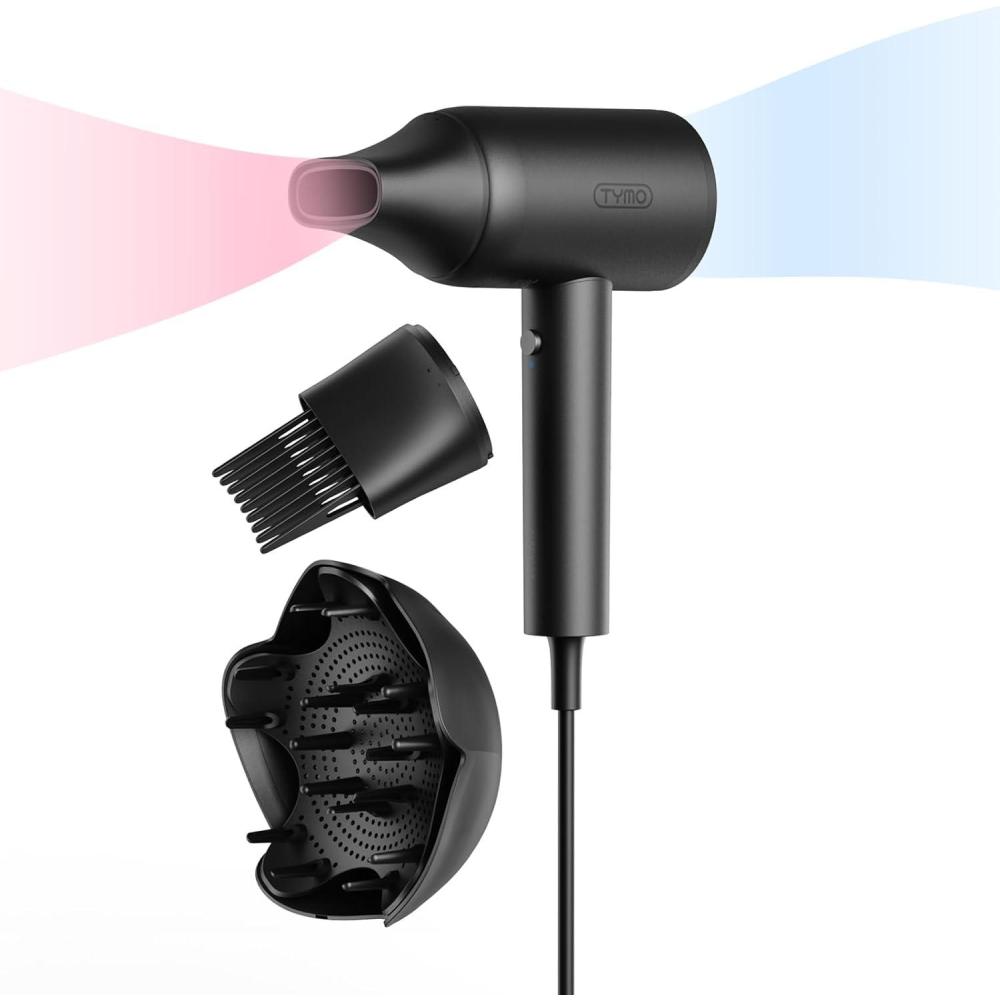 imageTYMO Diffuser Hair Dryer Blow Dryer  300 Million Ionic Hairdryer with Diffuser amp Comb Attachment for Curly Hair Professional Blowdryer for Women Cool Air Button Small Travel Lightweight BlackBlack