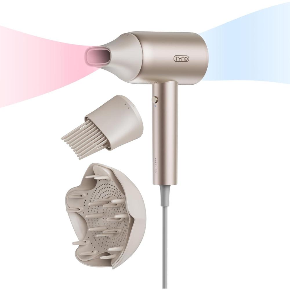 imageTYMO Diffuser Hair Dryer Blow Dryer 300 Million Ionic Hairdryer with Diffuser amp Comb Attachment for Curly Hair Professional Blowdryer for Women Cool Air Button Small Travel Lightweight BlackGold