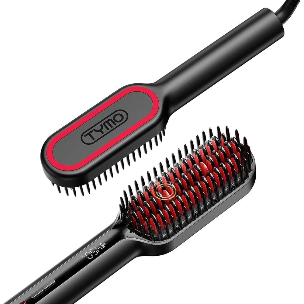 imageTYMO Hair Straightener Brush Upgraded Ionic Compact Straightening Brush for Women with WaveDesign Bristles Fast Smooth Styling Lightweight Hot Comb amp Travel Flat Iron 1 Billion Ions BlackBlack