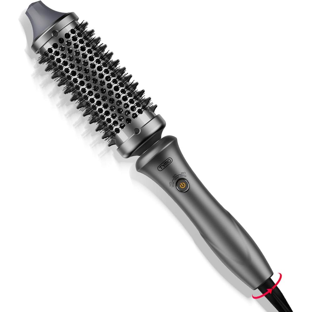 imageTYMO Thermal Brush Curling Brush  STYLUX 15 Inch Blowout Volumizer with FlexiFit for Hair Straightening Heated Round Styler Tool Hair Straightener and Curler 2 in 1 Dual Voltage GoldMetallic Gray