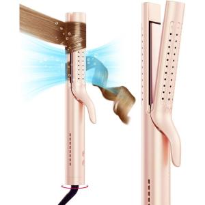 TYMO Airflow 2.0 Curling Iron Flat Iron – Hair Straightener and Curler 2 in 1, 1.25 Inch Curling Wand for Long Short Hair, Dual Voltage for Travel, 54 Million Ionic, Anti-Tangle, 5 Temps, Pink(Gold Blush)