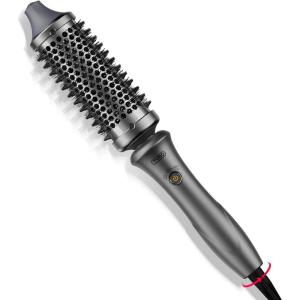 TYMO Thermal Brush Curling Brush – STYLUX 1.5 Inch Blowout Volumizer with Flexi-Fit for Hair Straightening, Heated Round Styler Tool, Hair Straightener and Curler 2 in 1, Dual Voltage, Gold(Metallic Gray)