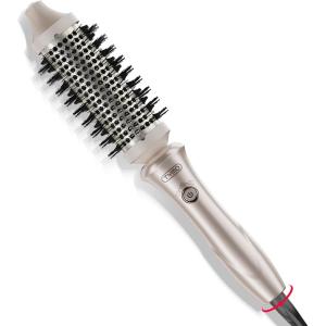 TYMO Thermal Brush Curling Brush – STYLUX 1.5 Inch Blowout Volumizer with Flexi-Fit for Hair Straightening, Heated Round Styler Tool, Hair Straightener and Curler 2 in 1, Dual Voltage, Gold(Gold)