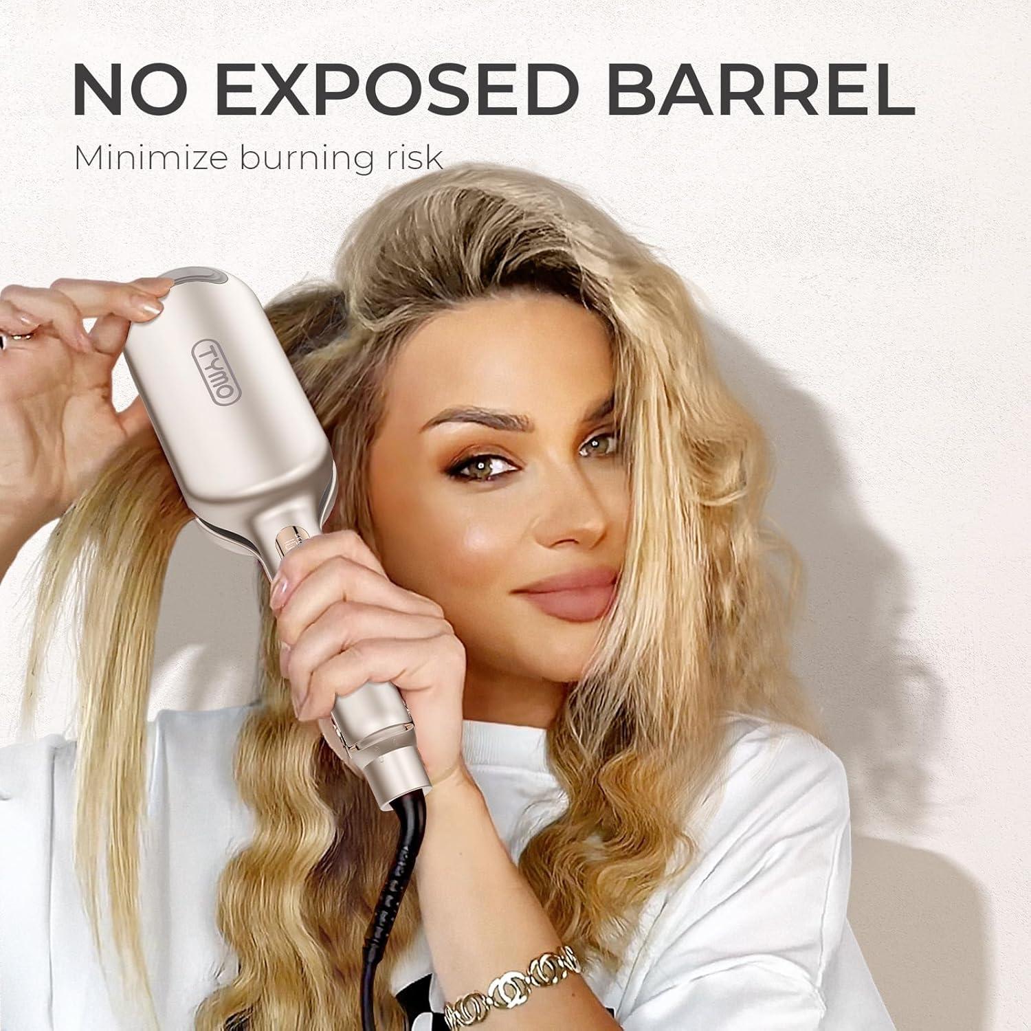 imageCurling Iron Hair Crimper Waver TYMO ROVY Beach Waves Curling Wand Ionic Deep Waver Hair Curler Tool with Ceramic 3 Barrel for Women Dual Voltage AntiScald Easy to Use Pink 1 InchElegant Gold