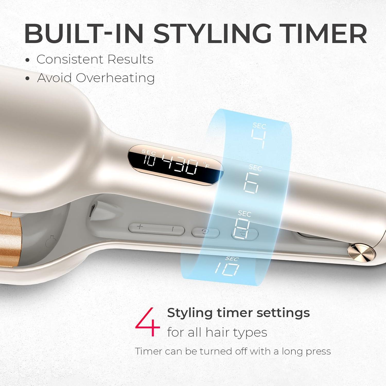 imageCurling Iron Hair Crimper Waver TYMO ROVY Beach Waves Curling Wand Ionic Deep Waver Hair Curler Tool with Ceramic 3 Barrel for Women Dual Voltage AntiScald Easy to Use Pink 1 InchElegant Gold