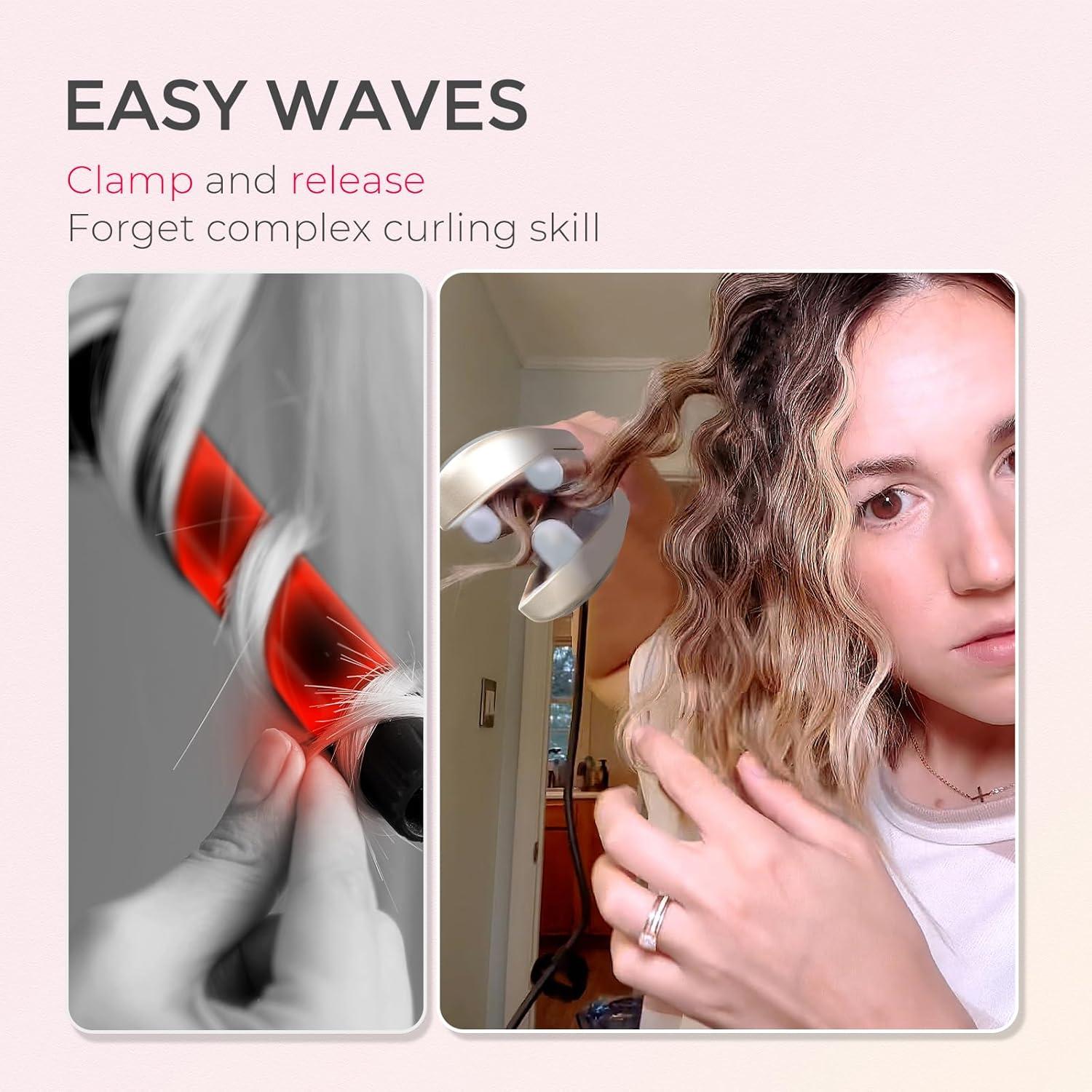 imageCurling Iron Hair Crimper Waver TYMO ROVY Beach Waves Curling Wand Ionic Deep Waver Hair Curler Tool with Ceramic 3 Barrel for Women Dual Voltage AntiScald Easy to Use Pink 1 InchElegant Gold