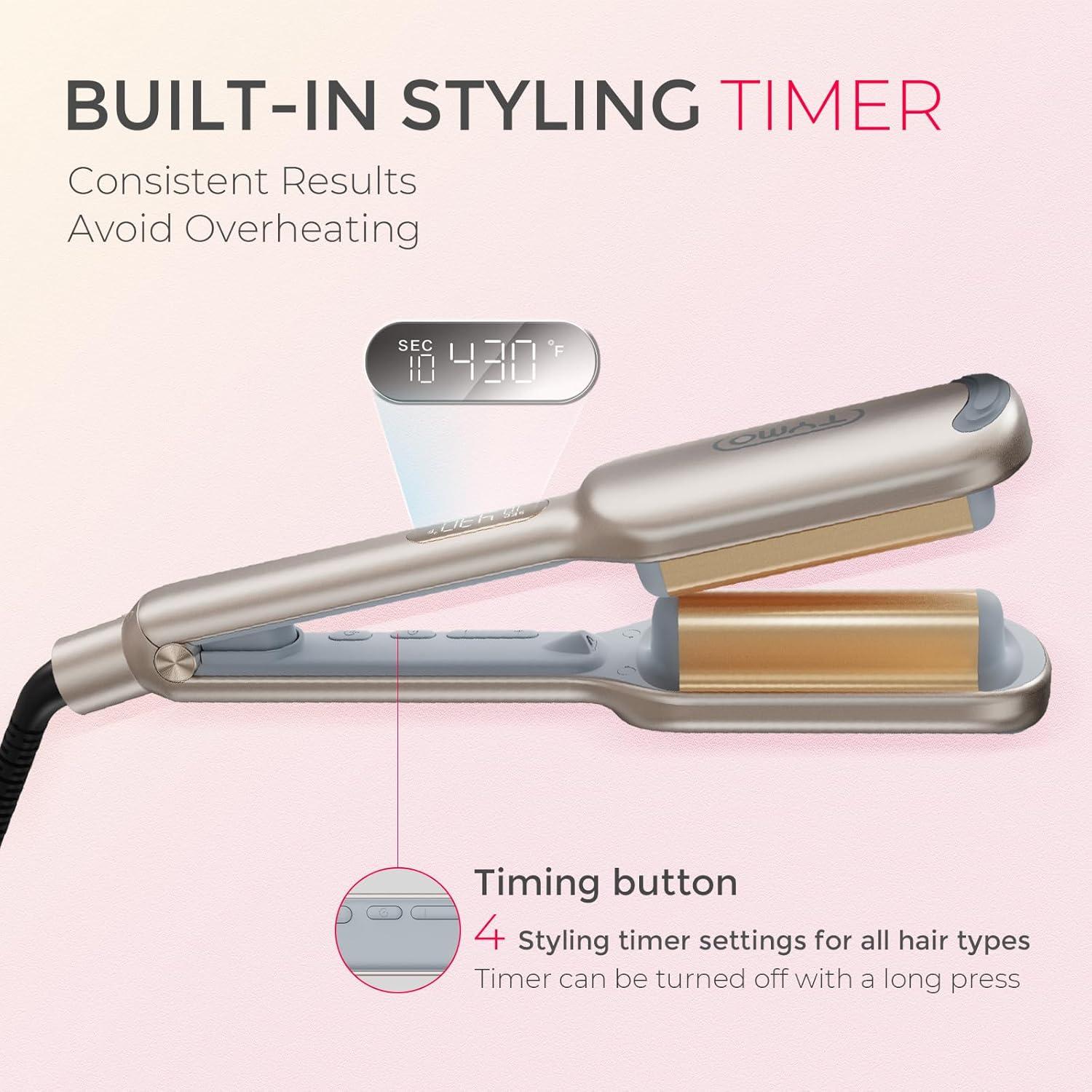 imageCurling Iron Hair Crimper Waver TYMO ROVY Beach Waves Curling Wand Ionic Deep Waver Hair Curler Tool with Ceramic 3 Barrel for Women Dual Voltage AntiScald Easy to Use Pink 1 InchElegant Gold