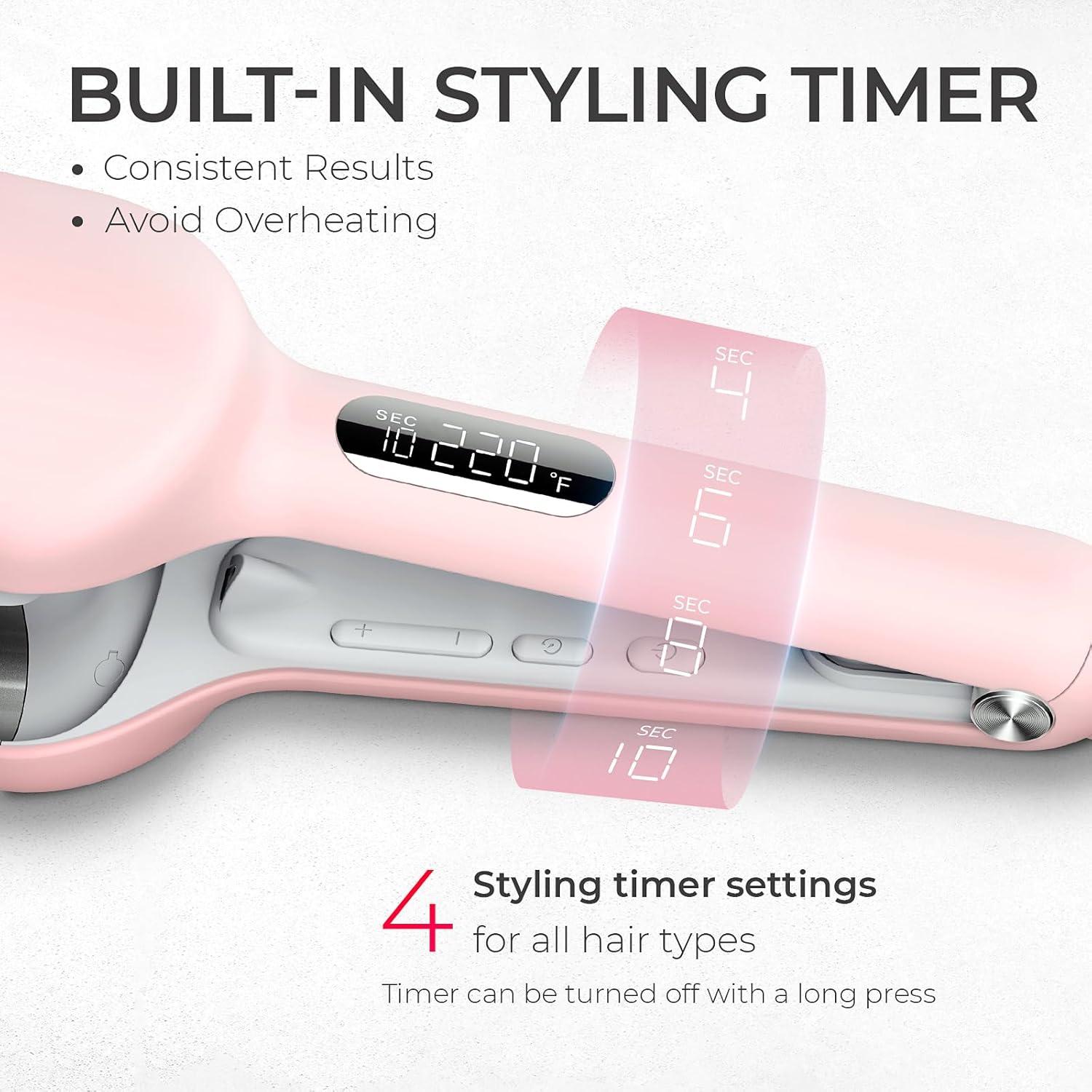 imageCurling Iron Hair Crimper Waver TYMO ROVY Beach Waves Curling Wand Ionic Deep Waver Hair Curler Tool with Ceramic 3 Barrel for Women Dual Voltage AntiScald Easy to Use Pink 1 InchPink