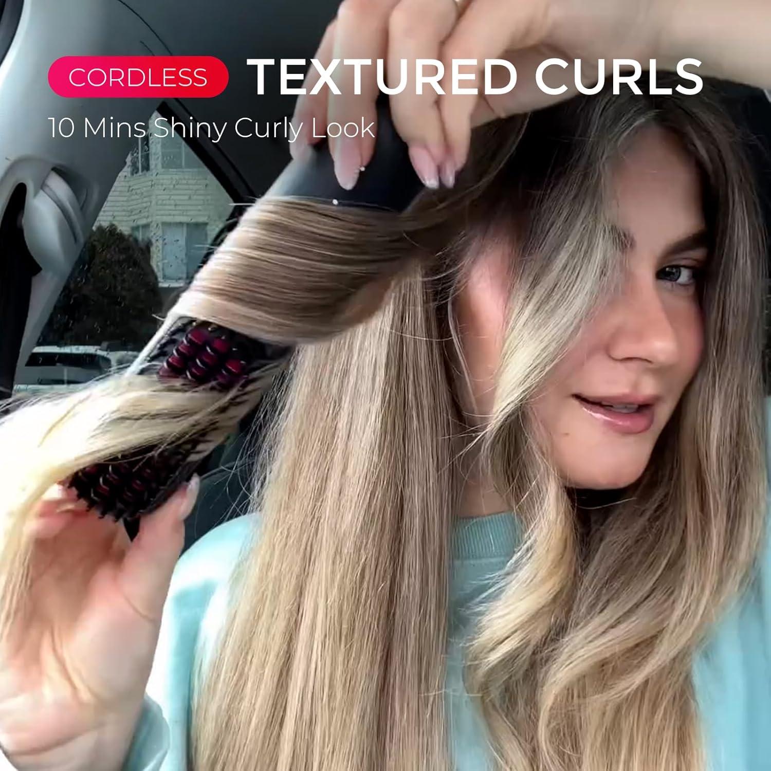 imageTYMO Cordless Hair Straightener Brush Porta ECO Portable Straightening Brush for Travel Mini Hot Straightening Comb for Women Ceramic Coating Lightweight for Touchups AntiScald Black