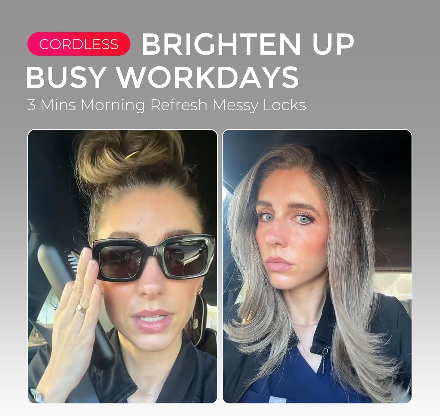 imageTYMO Cordless Hair Straightener Brush Porta ECO Portable Straightening Brush for Travel Mini Hot Straightening Comb for Women Ceramic Coating Lightweight for Touchups AntiScald Black