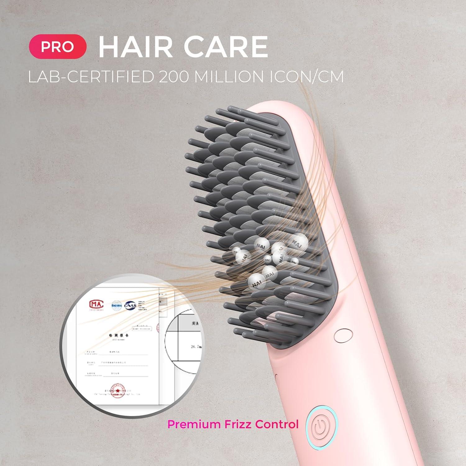 imageTYMO Cordless Hair Straightener Brush Porta PRO Portable Straightening Brush for Travel Mini Ionic Hot Comb Straightener for Women Lightweight onThego Cordless and Fast Charger Dual Power