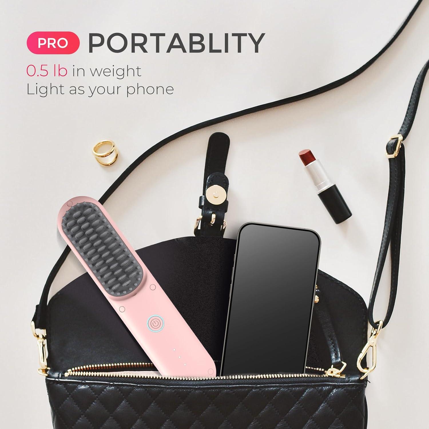 imageTYMO Cordless Hair Straightener Brush Porta PRO Portable Straightening Brush for Travel Mini Ionic Hot Comb Straightener for Women Lightweight onThego Cordless and Fast Charger Dual Power