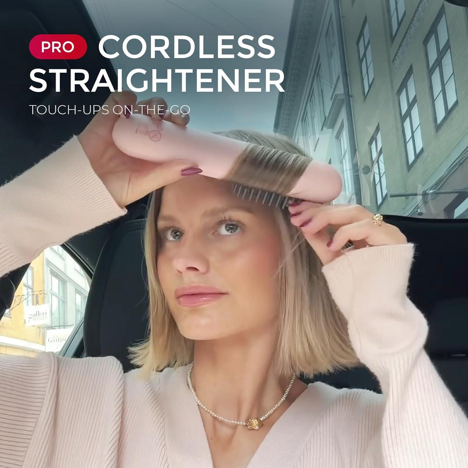 imageTYMO Cordless Hair Straightener Brush Porta PRO Portable Straightening Brush for Travel Mini Ionic Hot Comb Straightener for Women Lightweight onThego Cordless and Fast Charger Dual Power