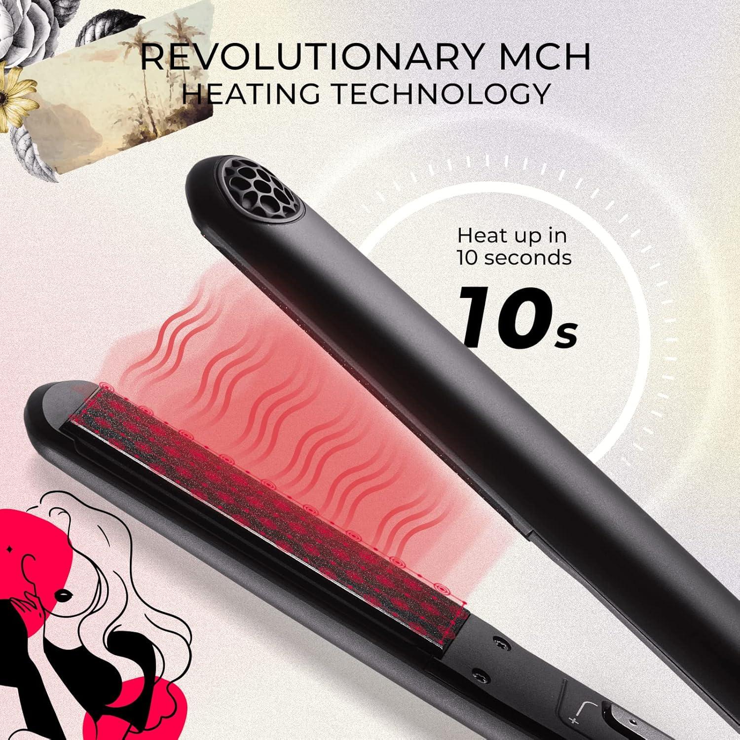 imageTYMO Flat Iron Hair Straightener and Curler 2 in 1 with 10s Fast Heating 1 Inch Professional Titanium Straightening Curling Iron with 32 Adjustable Temp and Automatic Shut OffMatte Black