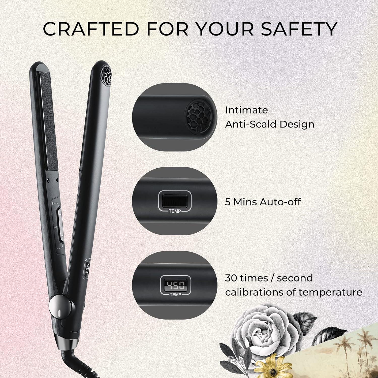 imageTYMO Flat Iron Hair Straightener and Curler 2 in 1 with 10s Fast Heating 1 Inch Professional Titanium Straightening Curling Iron with 32 Adjustable Temp and Automatic Shut OffMatte Black