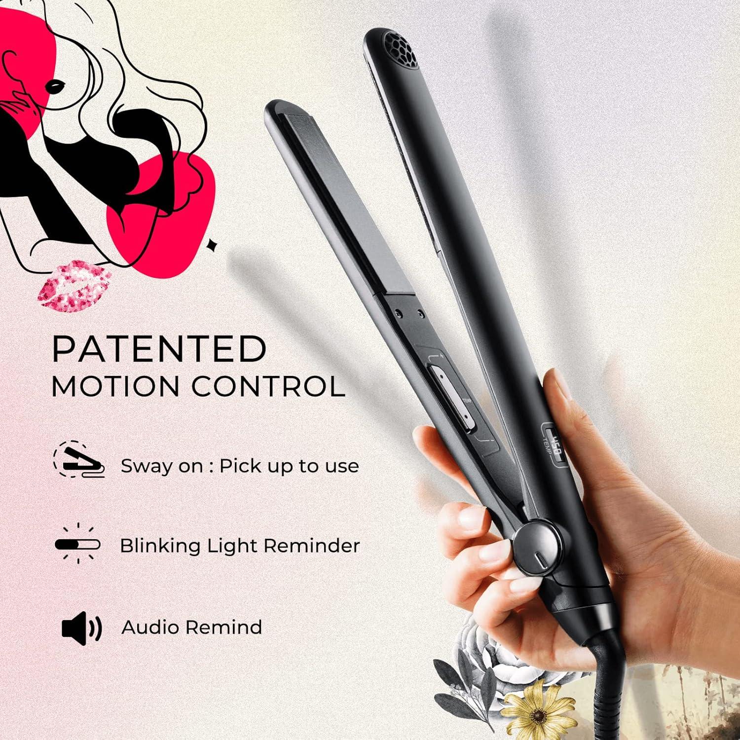 imageTYMO Flat Iron Hair Straightener and Curler 2 in 1 with 10s Fast Heating 1 Inch Professional Titanium Straightening Curling Iron with 32 Adjustable Temp and Automatic Shut OffMatte Black