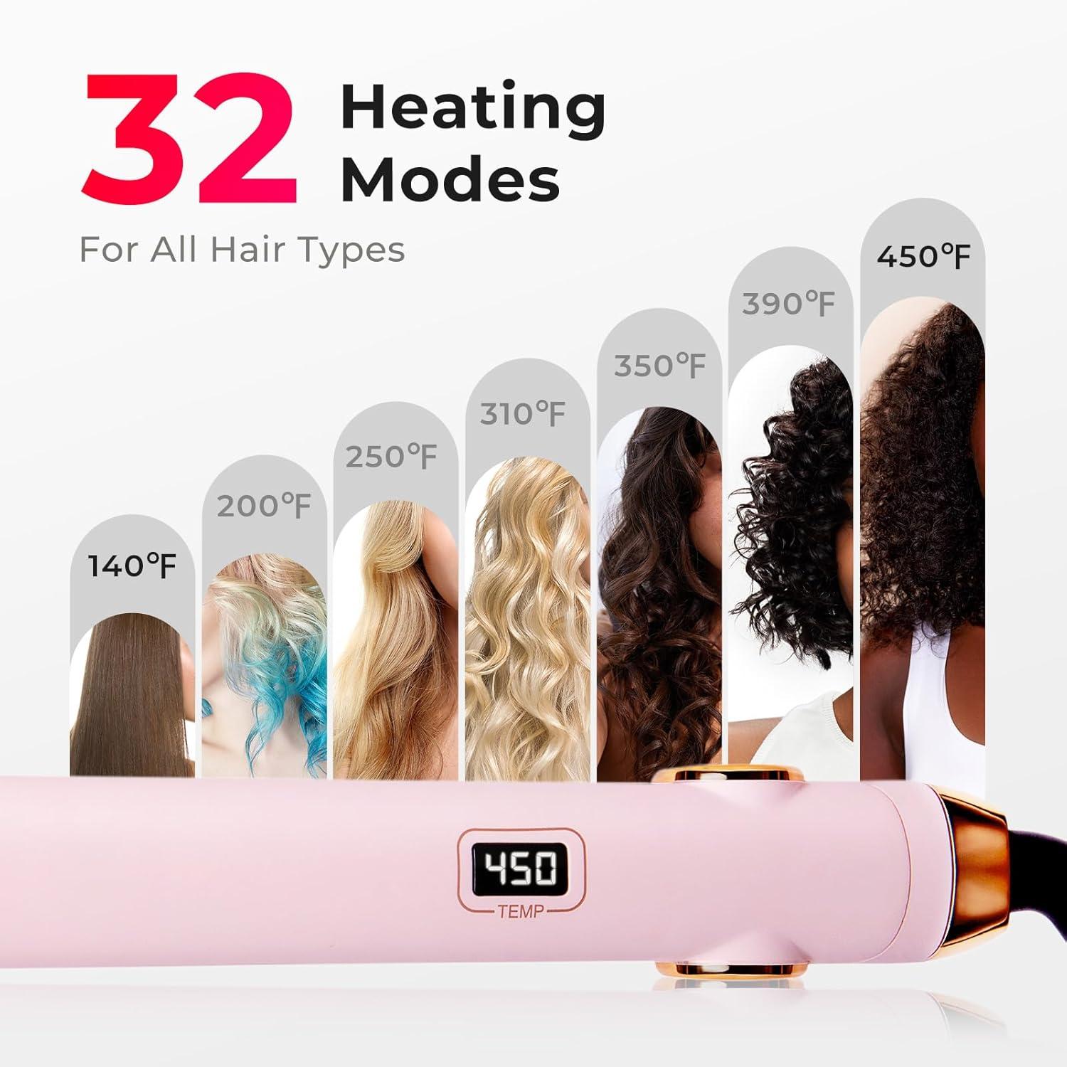 imageTYMO Flat Iron Hair Straightener and Curler 2 in 1 with 10s Fast Heating 1 Inch Professional Titanium Straightening Curling Iron with 32 Adjustable Temp and Automatic Shut OffLight Pink