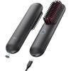 imageTYMO Cordless Hair Straightener Brush  Porta ECO Portable Straightening Brush for Travel Mini Hot Straightening Comb for Women Ceramic Coating Lightweight for Touchups AntiScald Black