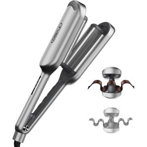 Curling Iron Hair Crimper Waver – TYMO ROVY Beach Waves Curling Wand, Ionic Deep Waver Hair Curler Tool with Ceramic 3 Barrel for Women, Dual Voltage, Anti-Scald, Easy to Use, Pink, 1 Inch(Grey)