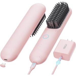 TYMO Cordless Hair Straightener Brush – Porta PRO Portable Straightening Brush for Travel, Mini Ionic Hot Comb Straightener for Women, Lightweight on-The-go, Cordless and Fast Charger Dual Power