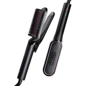 TYMO Flat Iron Hair Straightener Brush 2 in 1, 200M Ions Hair Straighteners for Women, Ceramic Dual Voltage Straightening Hot Comb for Anti-Frizz Straights, Waves, Curls, 3X Less Heat Damage, Black(Black)