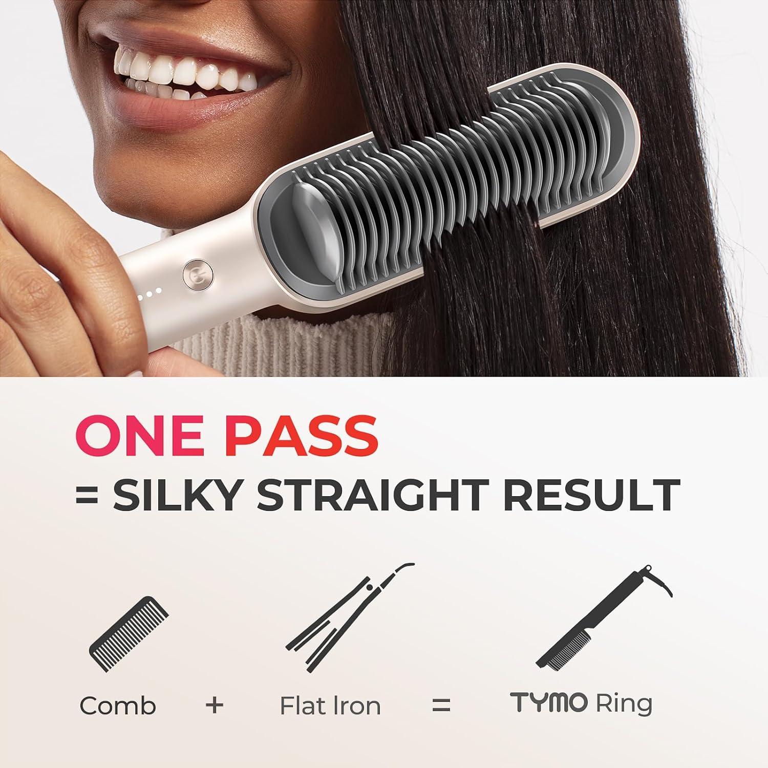 imageHair Straightener Brush TYMO Ring Hair Straightener Comb Straightening Brush for Women with 5 Temps 20s Fast Heating amp Dual Voltage BlackElegant Gold