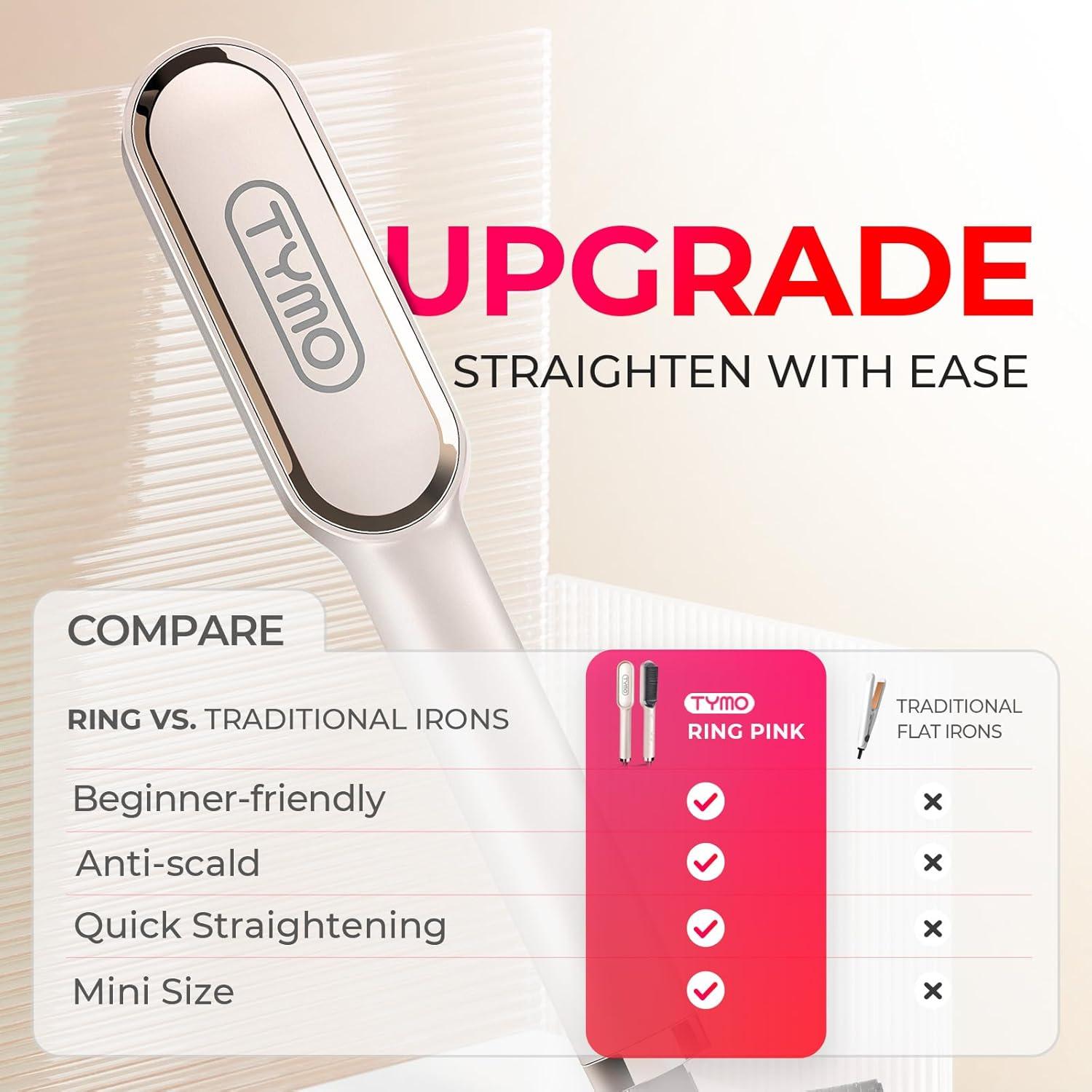 imageHair Straightener Brush TYMO Ring Hair Straightener Comb Straightening Brush for Women with 5 Temps 20s Fast Heating amp Dual Voltage BlackElegant Gold