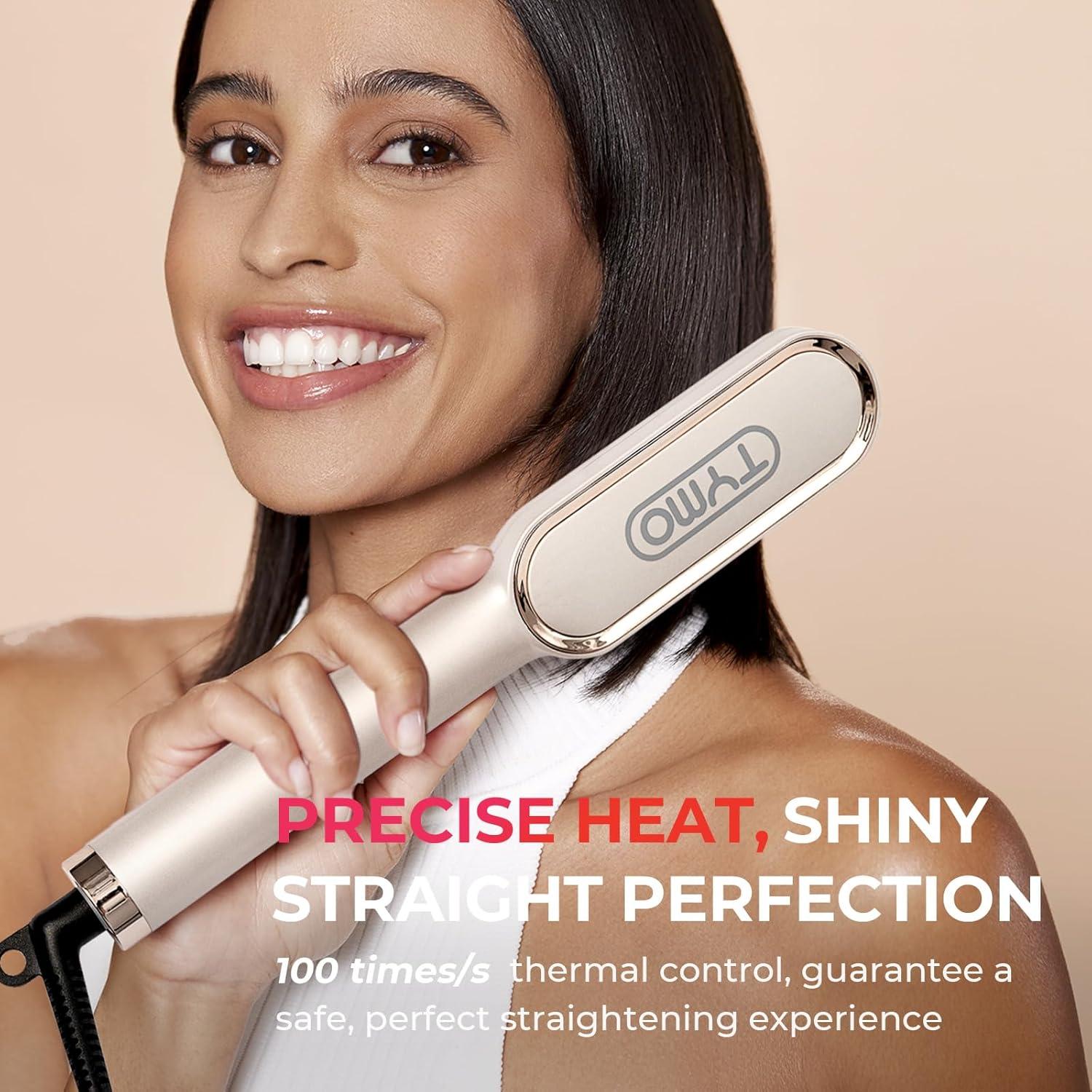 imageHair Straightener Brush TYMO Ring Hair Straightener Comb Straightening Brush for Women with 5 Temps 20s Fast Heating amp Dual Voltage BlackElegant Gold