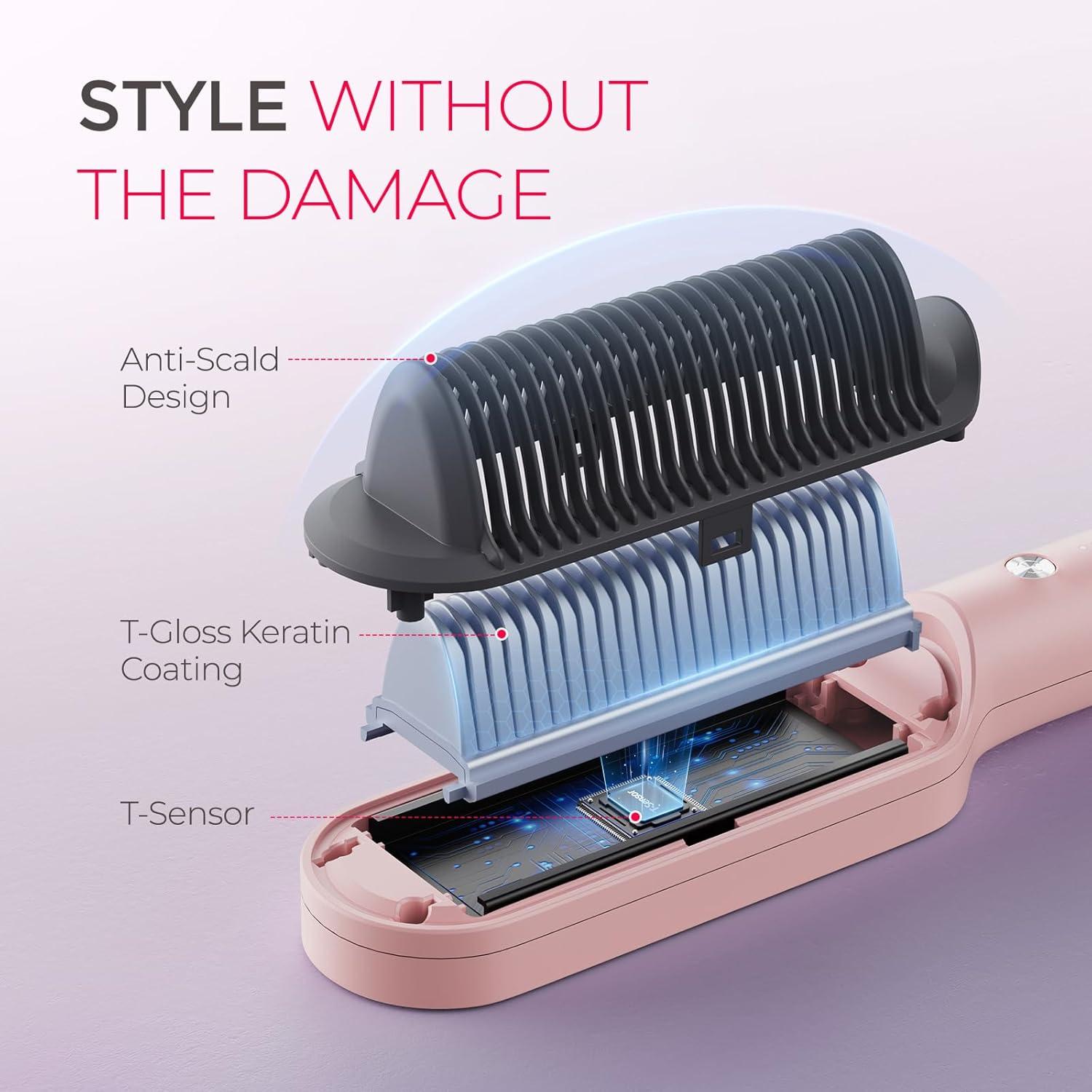 imageTYMO Ring Hair Straightener Brush Hair Straightening Iron with Builtin Comb 20s Fast Heating amp 5 Temp Settings amp AntiScald Perfect for Professional Salon at Home Sakura PinkSakura Pink