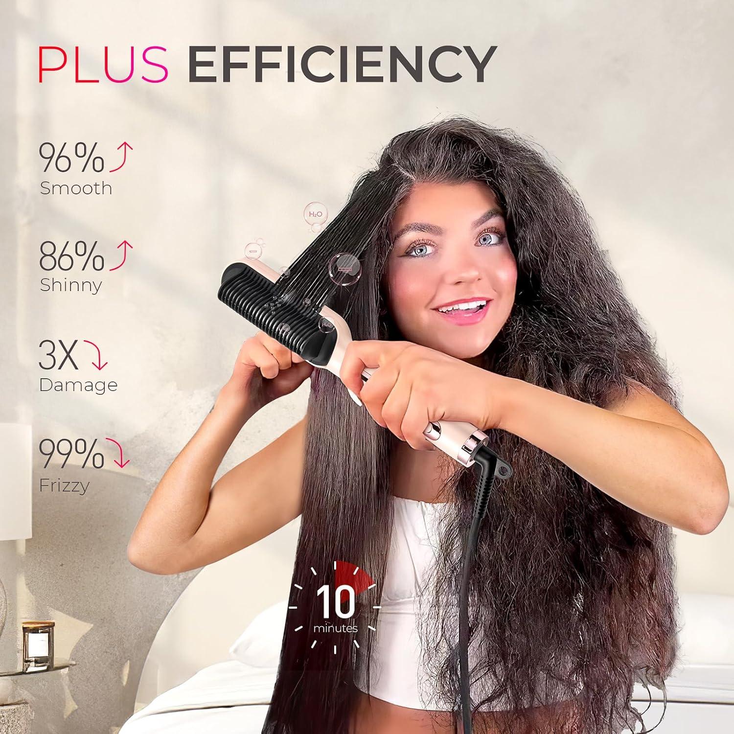 imageTYMO Ring Plus Ionic Hair Straightener Brush Straightening Comb with Negative Ions for Women Titanium Coating 9 Temp Settings amp LED Display Dual Voltage Professional Styling ToolsGold Blush