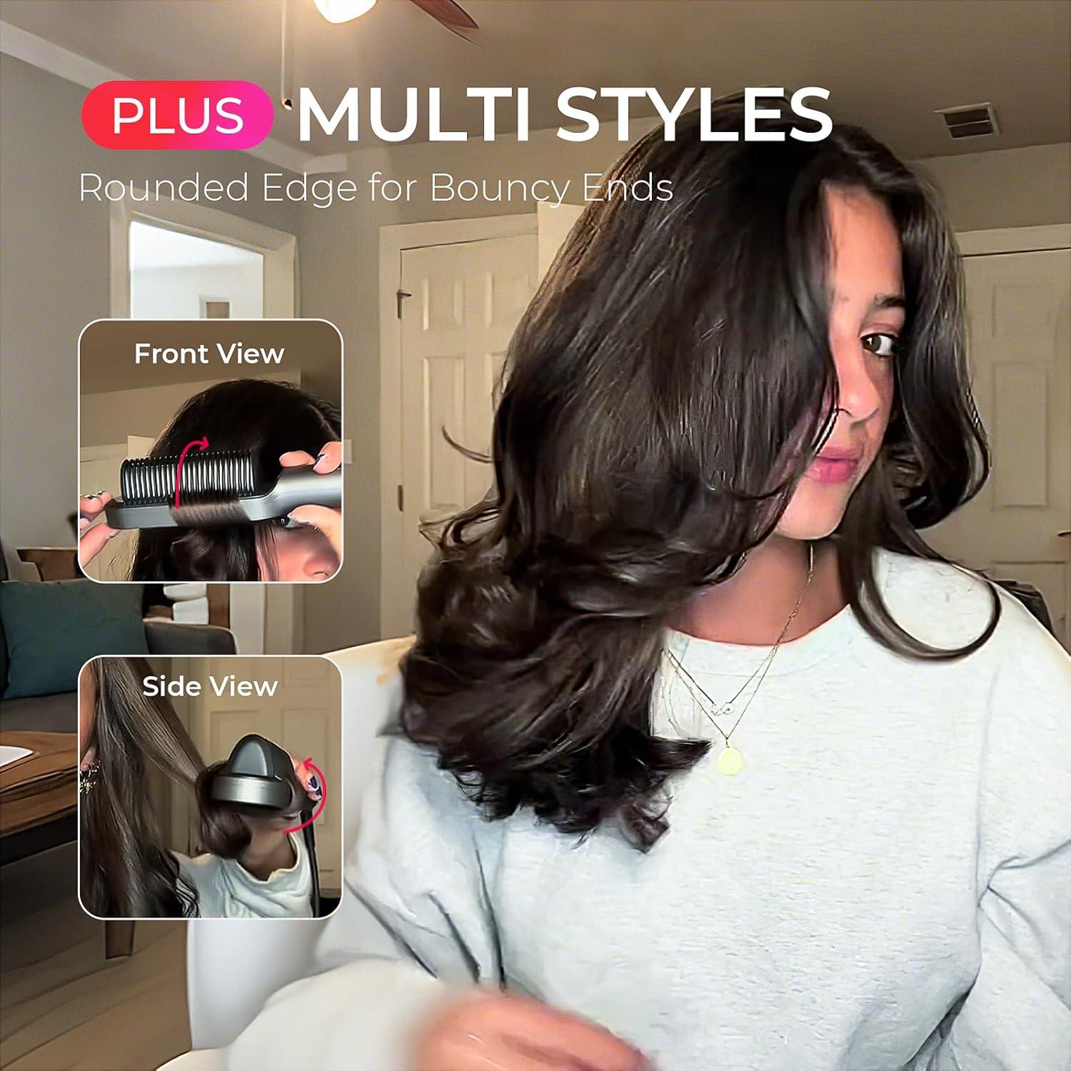 imageTYMO Ring Plus Ionic Hair Straightener Brush Straightening Comb with Negative Ions for Women Titanium Coating 9 Temp Settings amp LED Display Dual Voltage Professional Styling ToolsRed