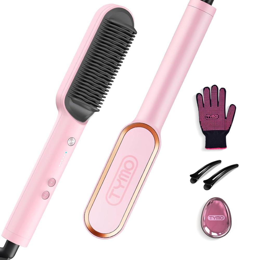 imageHair Straightener Brush TYMO Ring Hair Straightener Comb Straightening Brush for Women with 5 Temps 20s Fast Heating amp Dual Voltage BlackPink