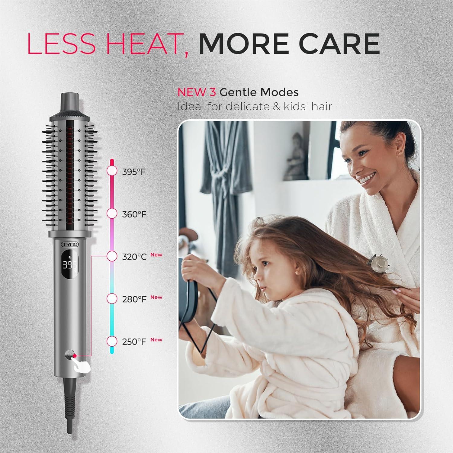 imageTYMO STYLUX PRO Thermal Brush Curling Brush 15 Inch Blowout Heated Round Volumizer Hair Straightener and Curler 2 in 1 800M Negative Ion for Smoother LCD Display 5 Temp Dual Voltage GrayGray