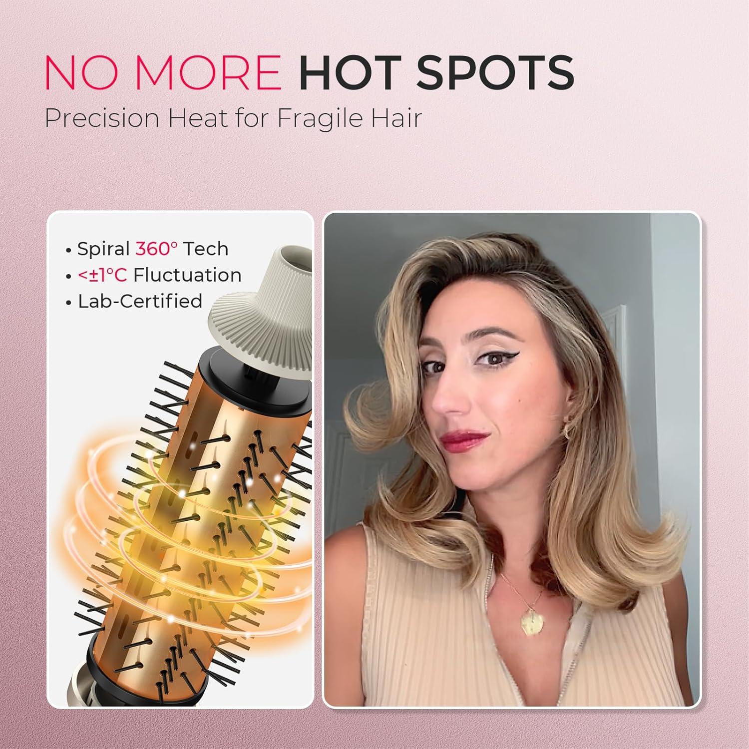 imageTYMO STYLUX PRO Thermal Brush Curling Brush 15 Inch Blowout Heated Round Volumizer Hair Straightener and Curler 2 in 1 800M Negative Ion for Smoother LCD Display 5 Temp Dual Voltage GrayGold