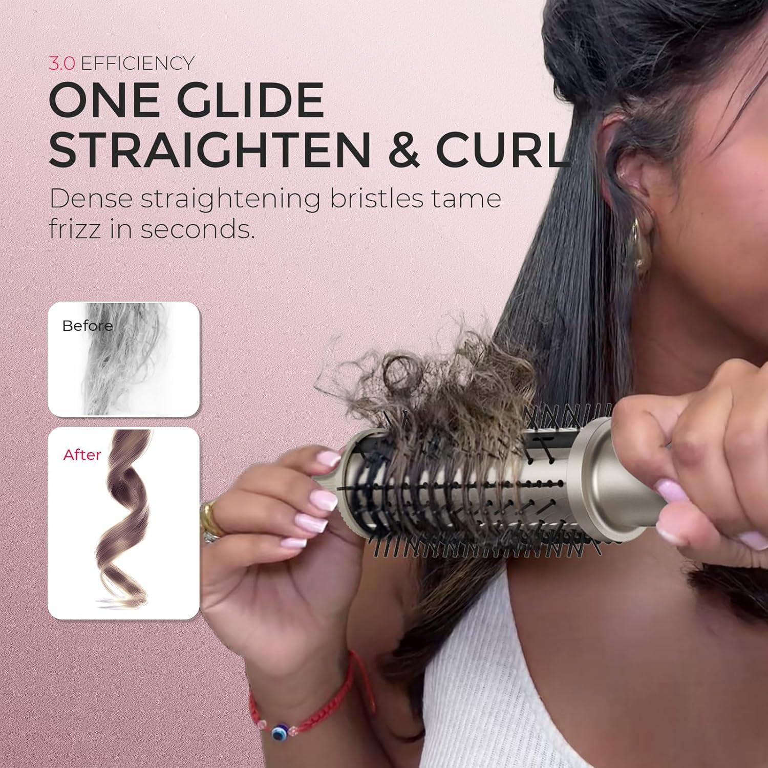 imageTYMO STYLUX PRO Thermal Brush Curling Brush 15 Inch Blowout Heated Round Volumizer Hair Straightener and Curler 2 in 1 800M Negative Ion for Smoother LCD Display 5 Temp Dual Voltage GrayGold