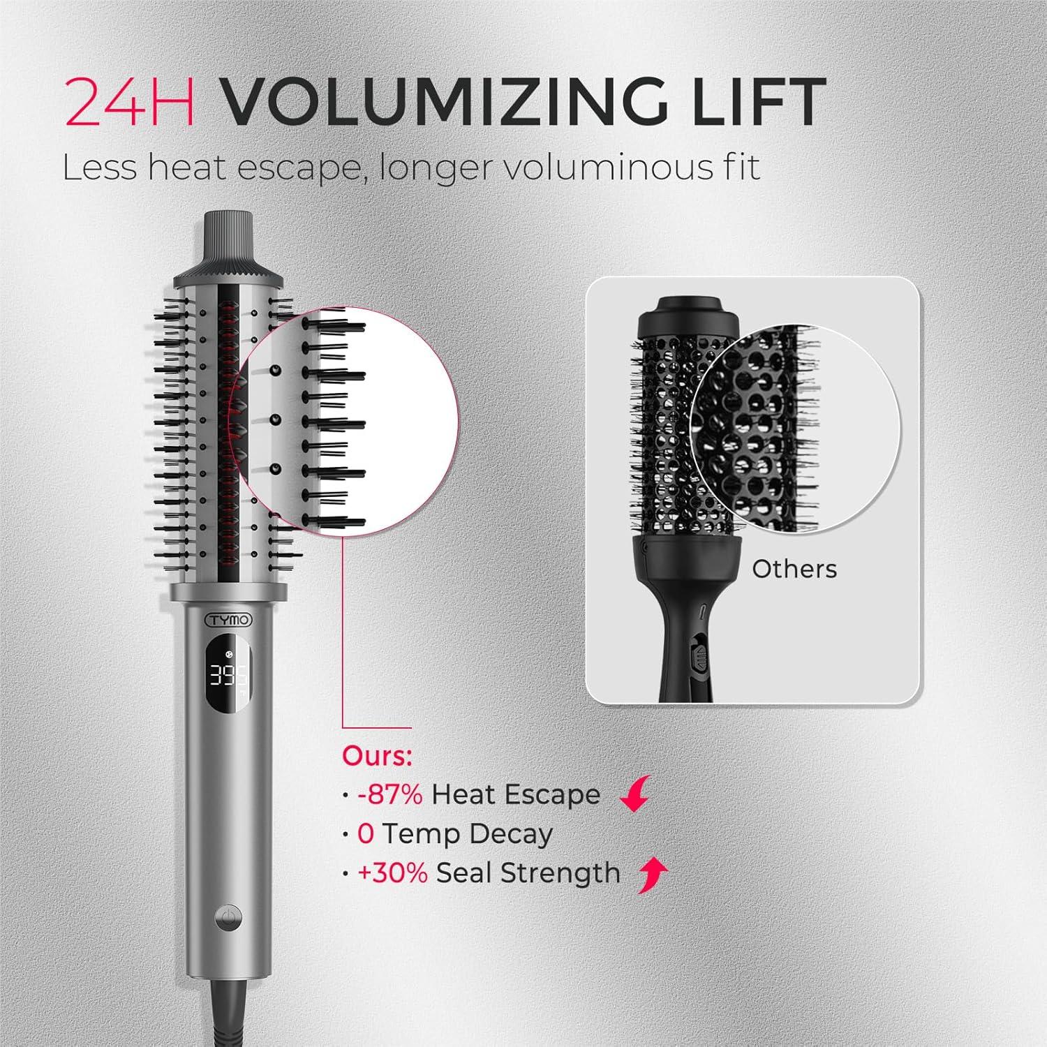 imageTYMO STYLUX PRO Thermal Brush Curling Brush 15 Inch Blowout Heated Round Volumizer Hair Straightener and Curler 2 in 1 800M Negative Ion for Smoother LCD Display 5 Temp Dual Voltage GrayGray