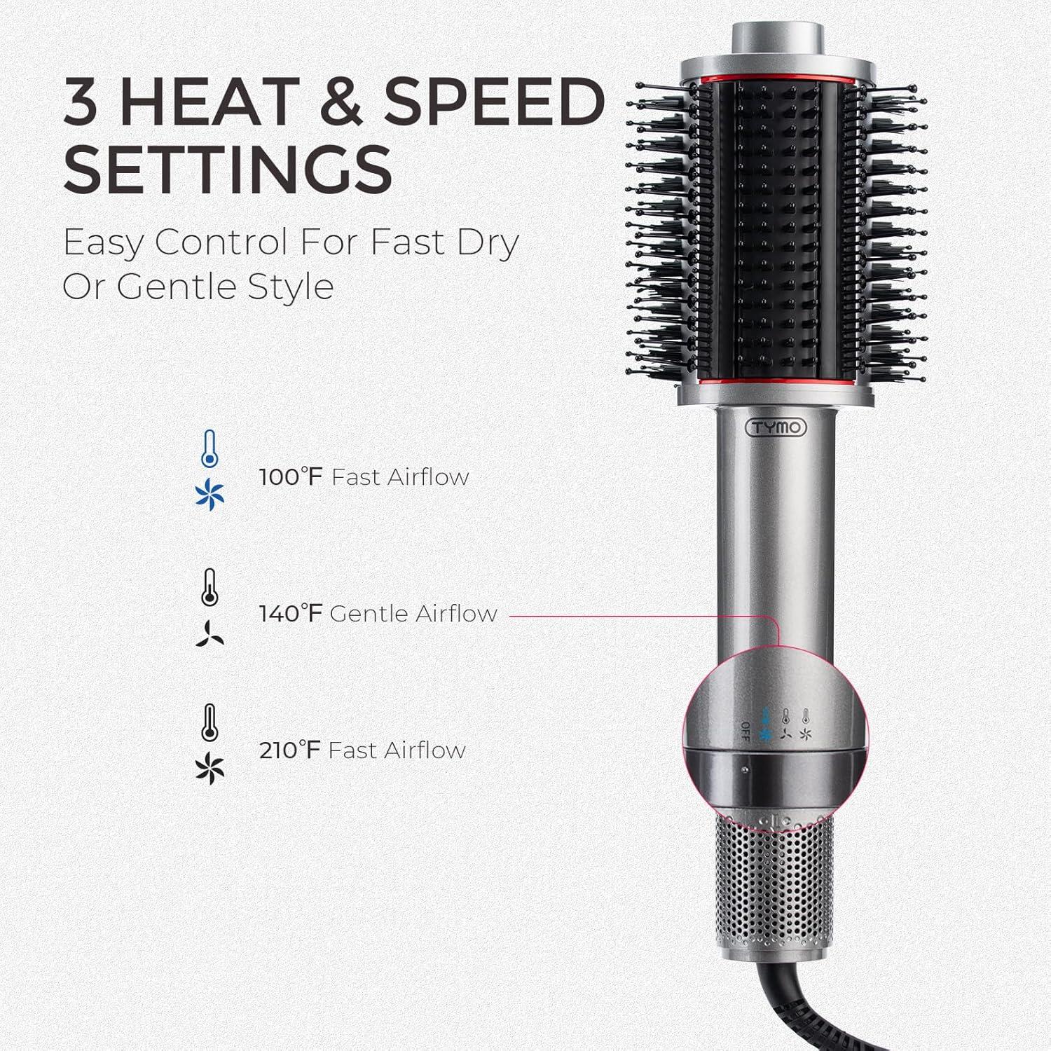 imageTYMO 40 Hair Blow Dryer Brush Lightweight 3X Faster Drying 5in1 Ionic Blowout Hair Dryer Brush Adds Shine Volume amp Fullness for Smooth AntiFrizz Straight Curl amp Blowout Styles GoldMetal Grey