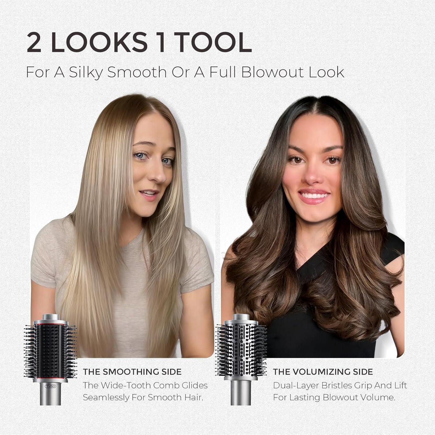 imageTYMO 40 Hair Blow Dryer Brush Lightweight 3X Faster Drying 5in1 Ionic Blowout Hair Dryer Brush Adds Shine Volume amp Fullness for Smooth AntiFrizz Straight Curl amp Blowout Styles GoldMetal Grey
