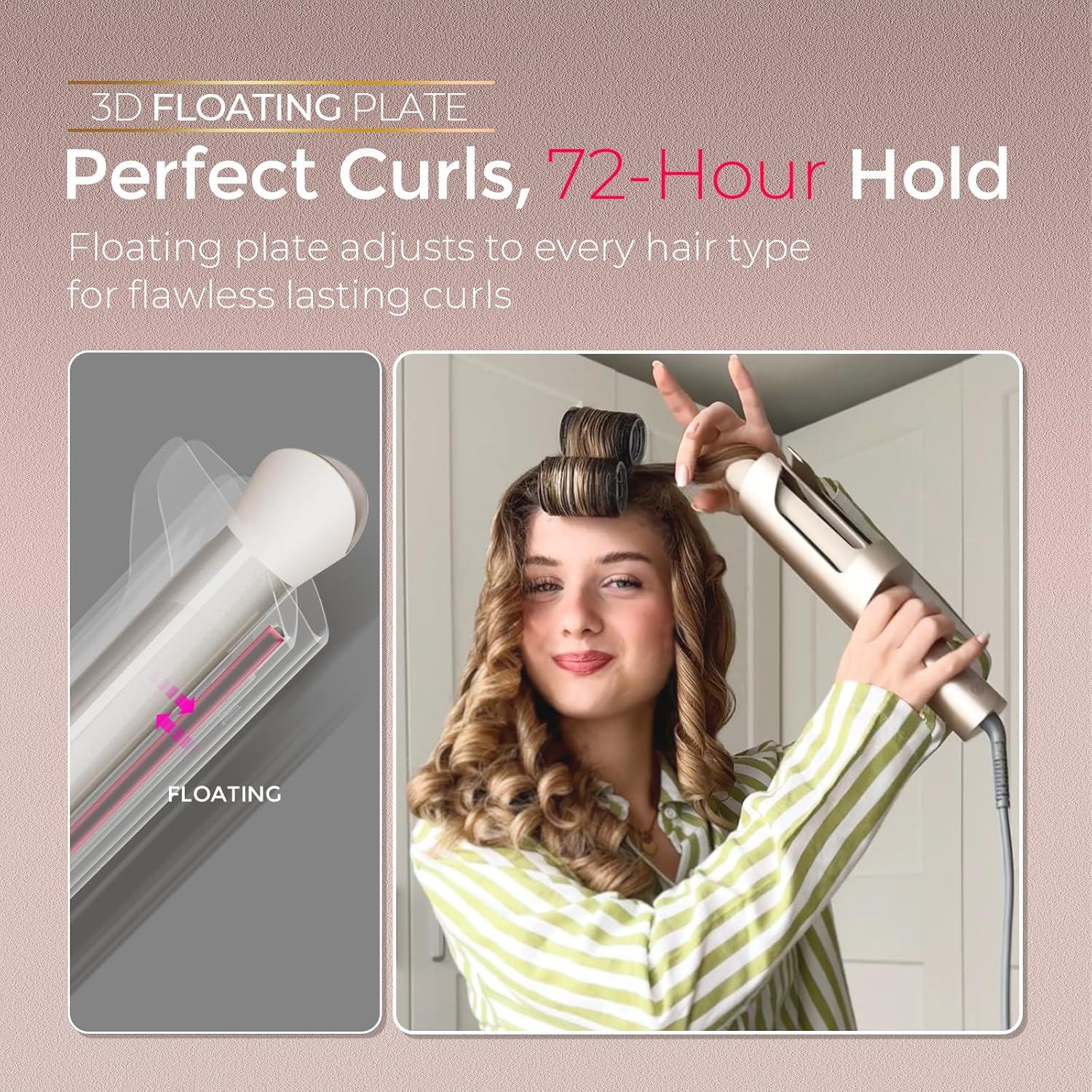 imageTYMO CurlPro Plus Automatic Rotating Curling Iron Upgraded Long Barrel Curling Wand for Long Hair Ceramic Hair Curler for Women AntiScald TangleFree 600M Ionic Dual Voltage Gold 1 12 InchGold