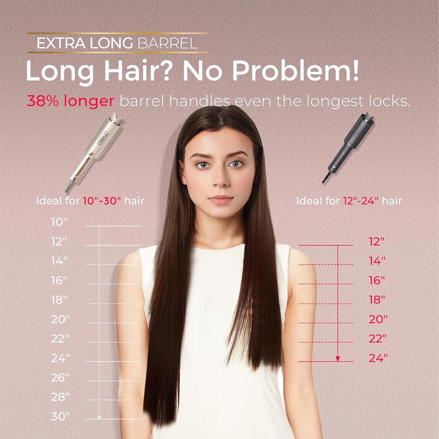 imageTYMO CurlPro Plus Automatic Rotating Curling Iron Upgraded Long Barrel Curling Wand for Long Hair Ceramic Hair Curler for Women AntiScald TangleFree 600M Ionic Dual Voltage Gold 1 12 InchGold