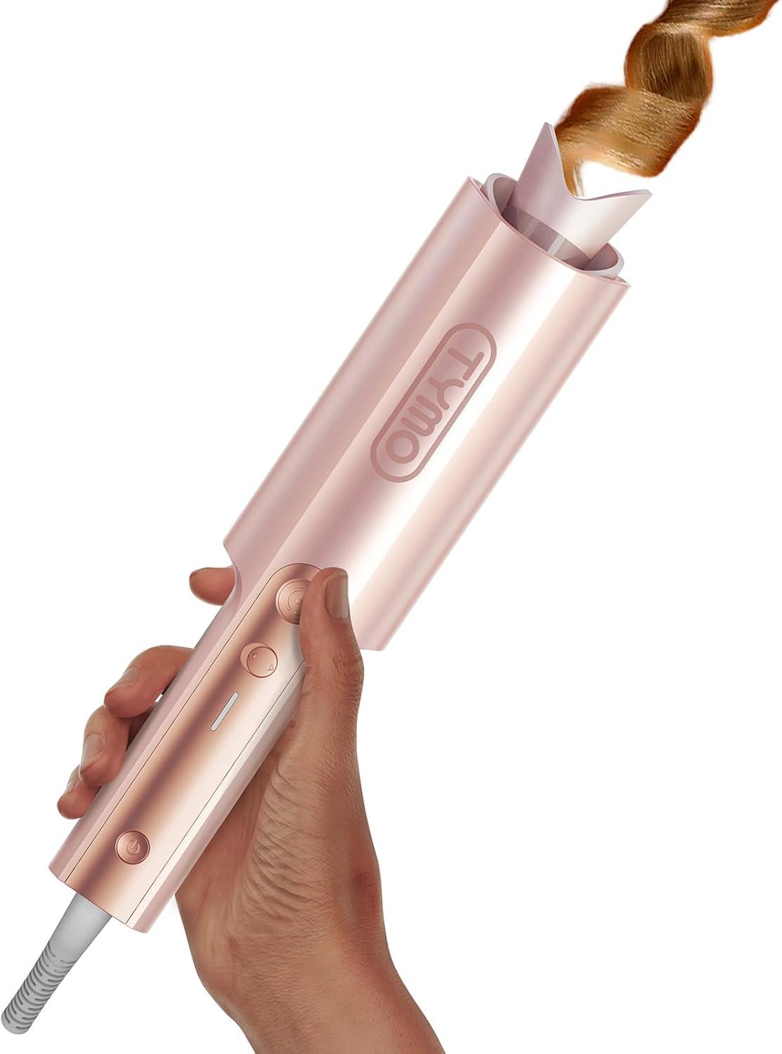 imageTYMO CurlPro Plus Automatic Rotating Curling Iron Upgraded Long Barrel Curling Wand for Long Hair Ceramic Hair Curler for Women AntiScald TangleFree 600M Ionic Dual Voltage Gold 1 12 InchGold Blush