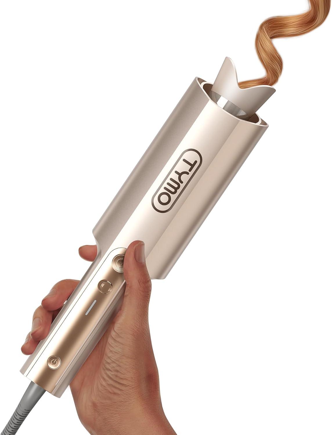 imageTYMO CurlPro Plus Automatic Rotating Curling Iron Upgraded Long Barrel Curling Wand for Long Hair Ceramic Hair Curler for Women AntiScald TangleFree 600M Ionic Dual Voltage Gold 1 12 InchGold