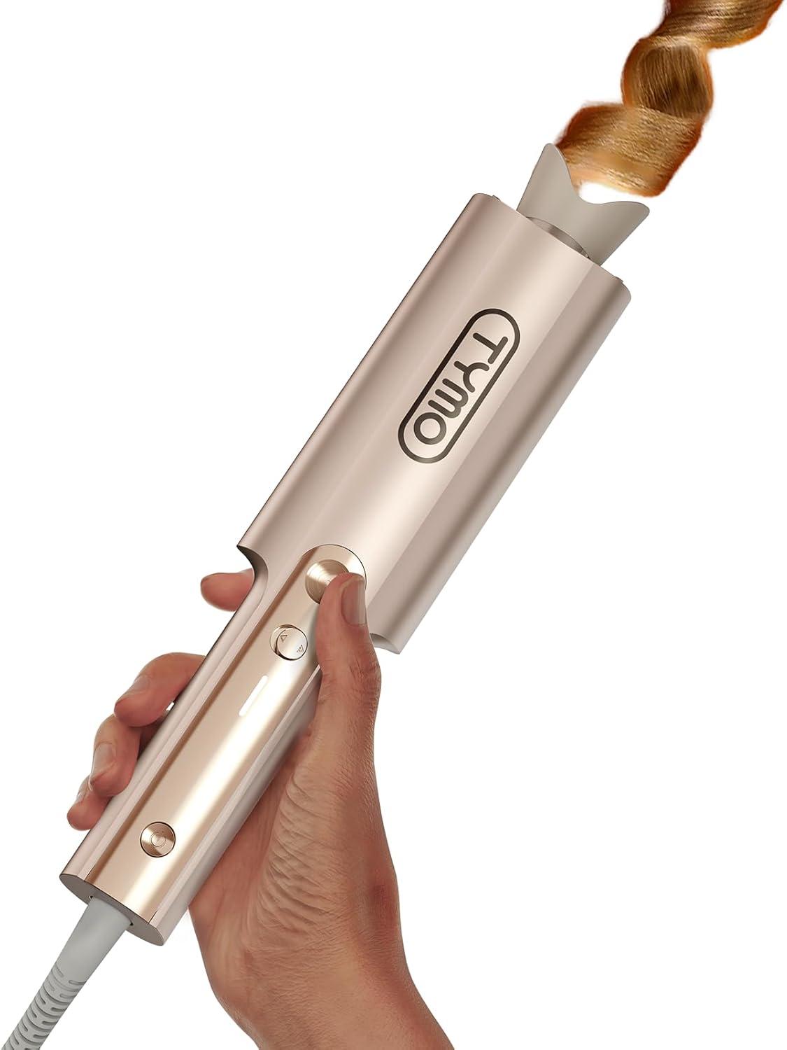 imageTYMO CurlPro Plus Automatic Rotating Curling Iron Upgraded Long Barrel Curling Wand for Long Hair Ceramic Hair Curler for Women AntiScald TangleFree 600M Ionic Dual Voltage Gold 1 12 InchGold