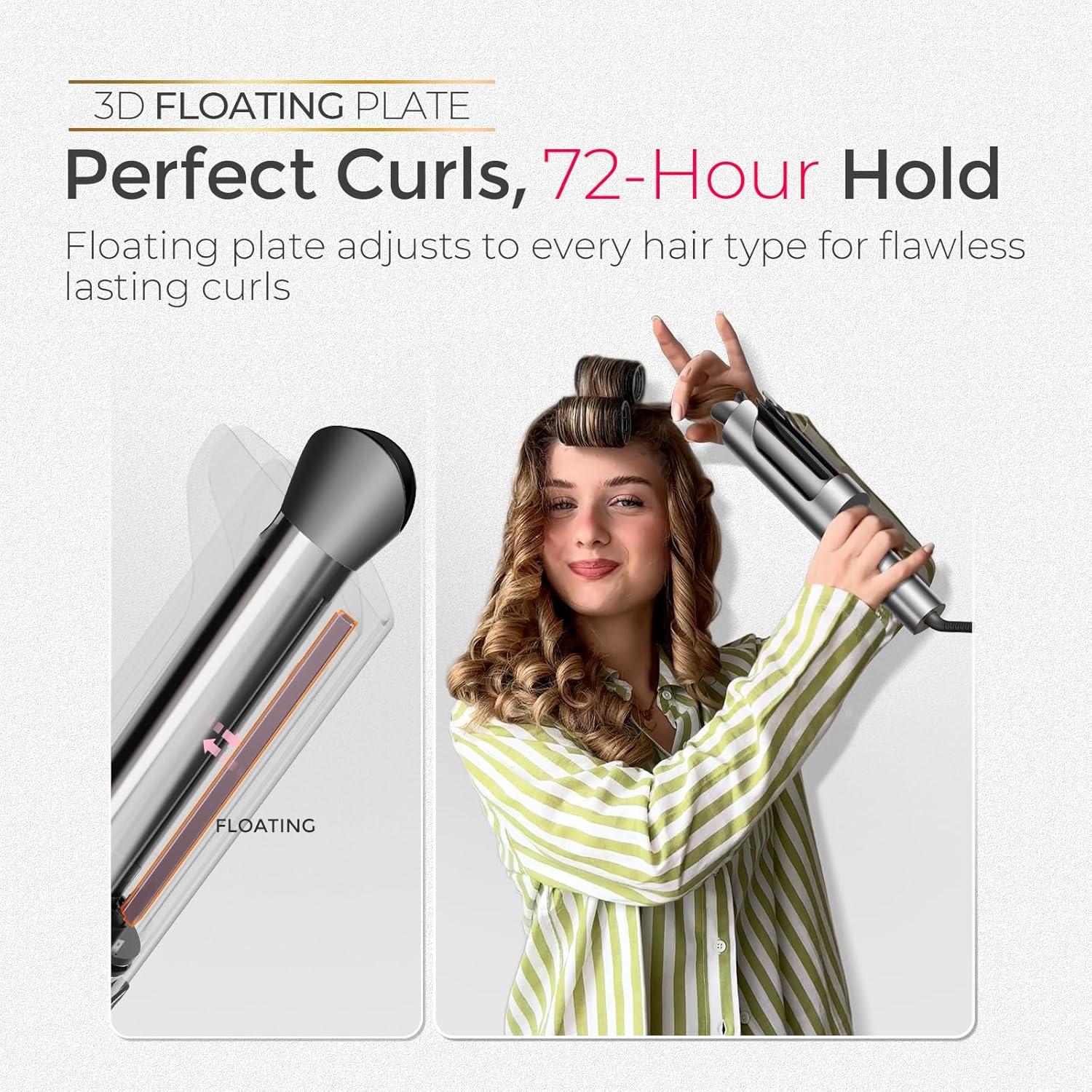 imageTYMO CurlPro Plus Automatic Rotating Curling Iron Upgraded Long Barrel Curling Wand for Long Hair Ceramic Hair Curler for Women AntiScald TangleFree 600M Ionic Dual Voltage Gold 1 12 InchGrey