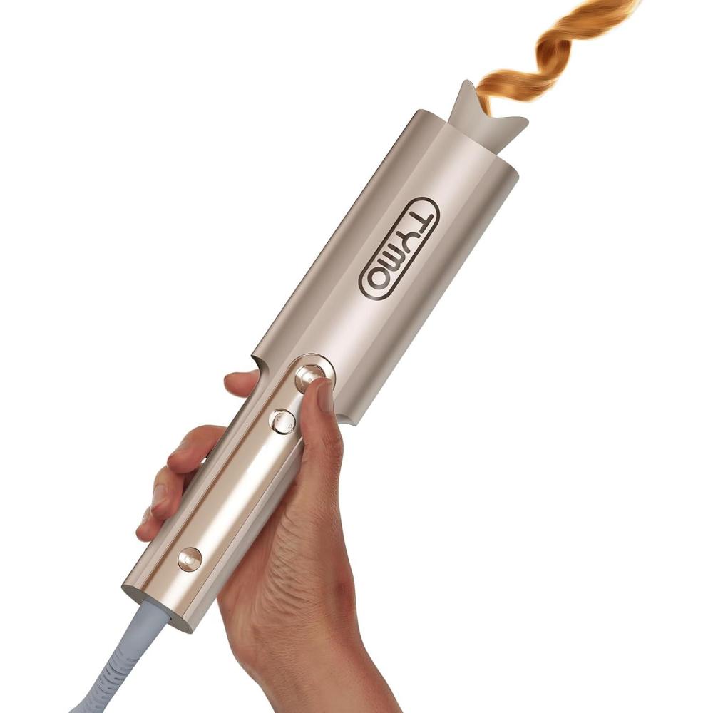 imageTYMO CurlPro Plus Automatic Rotating Curling Iron Upgraded Long Barrel Curling Wand for Long Hair Ceramic Hair Curler for Women AntiScald TangleFree 600M Ionic Dual Voltage Gold 1 12 InchGold