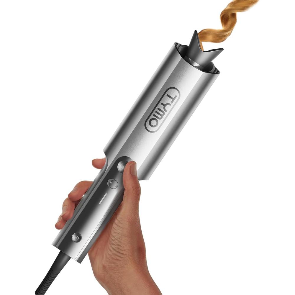 imageTYMO CurlPro Plus Automatic Rotating Curling Iron Upgraded Long Barrel Curling Wand for Long Hair Ceramic Hair Curler for Women AntiScald TangleFree 600M Ionic Dual Voltage Gold 1 12 InchGrey