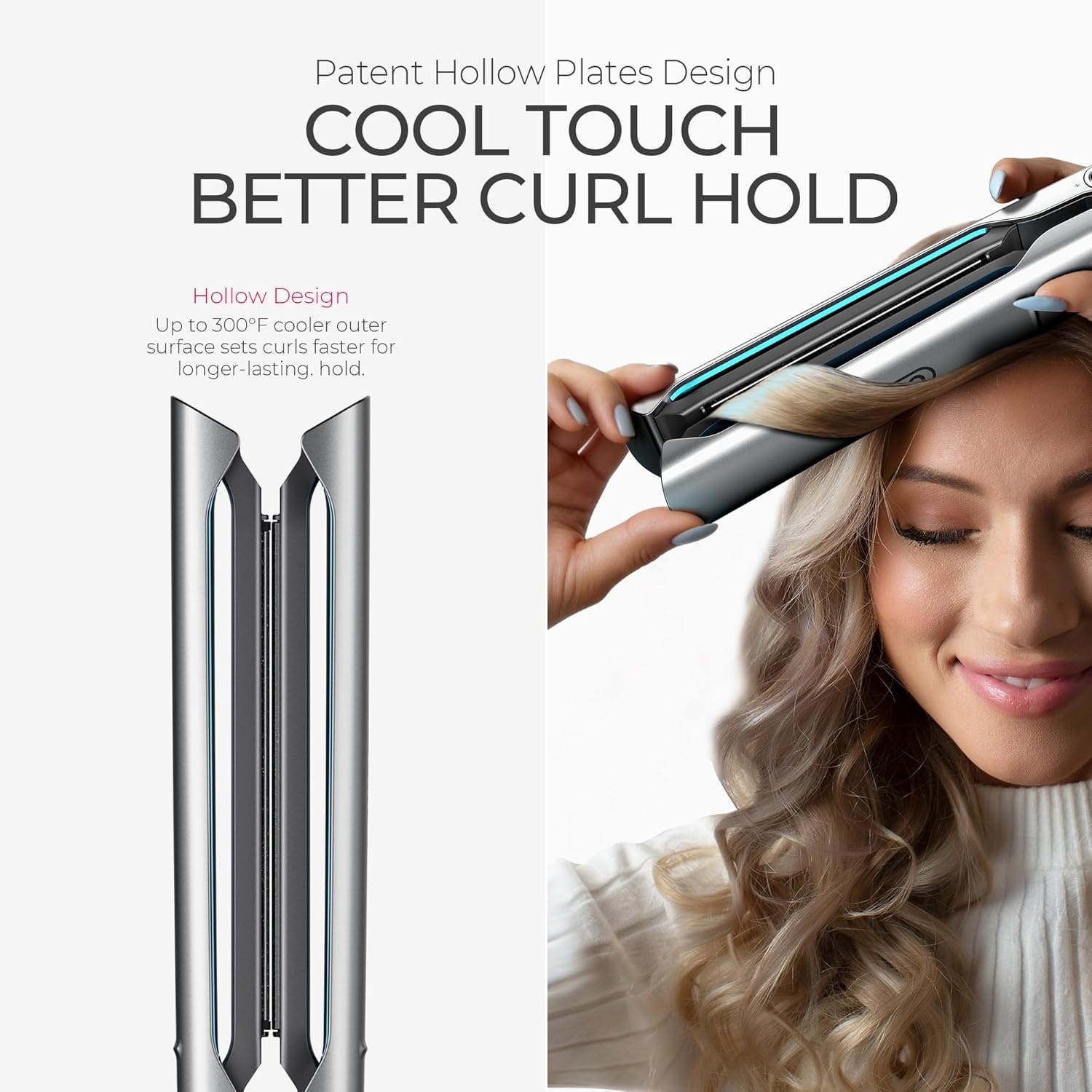 image:imageTYMO FLAIGHT Holo NewGen Flat Iron Hair Straightener and Curler 2 in 1 1 Long Ceramic Plates 3X Smoother Glide 2X Faster Styling with Less Damage Ionic Straightener for Women Metal Grey